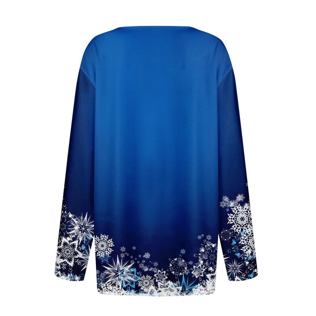 Женская футболка с рождественским принтом на пуговицах с длинным рукавом, повседневная, выходного дня, модная, базовая, с V-образным вырезом, обычная