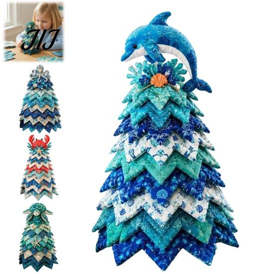 Easy Handmade Projects for Beginners 2PCS DIY Quilted Sewing Christmas Tree Kit, Whale+Crab/Turtle+Octopus Marine Theme, Ocean Themed Sensory