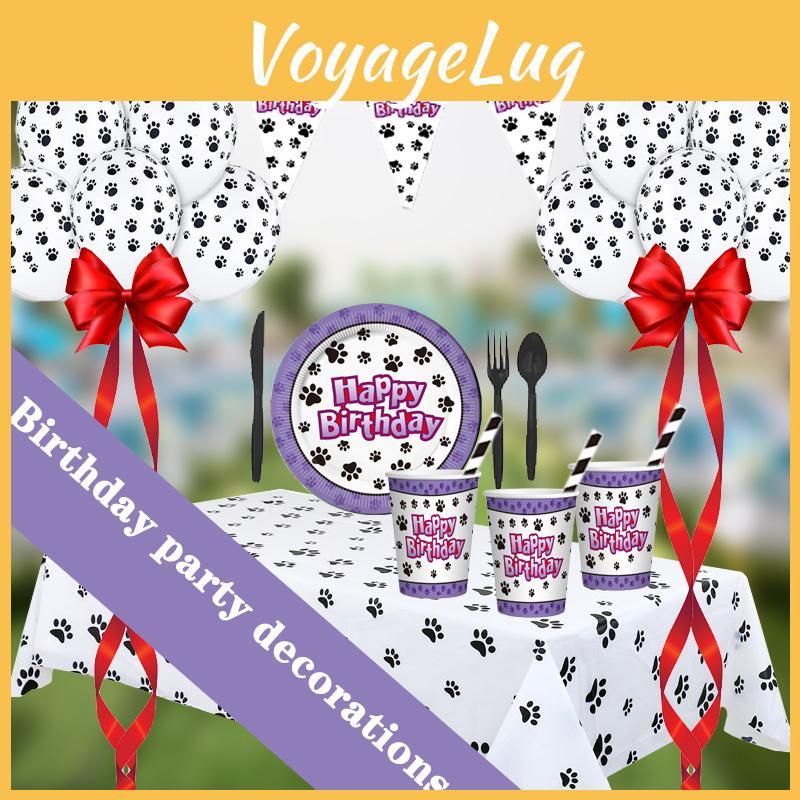 Dog Paw Party Kit Whimsical Pet Themed Plates Cups Napkins And Balloons