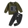Baby Boys 2Pcs Fall Outfits, Long Sleeve Letter Print Pullover Tops and Pocket Pants Set