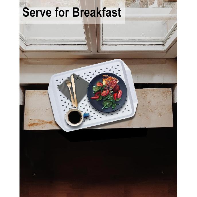 Non Slip Serving Tray with Handles, Food Trays for Eating on Couch, Lap Trays for Breakfast Dinner Snack Fruit Appetizers Beverage, Rectangular, Set