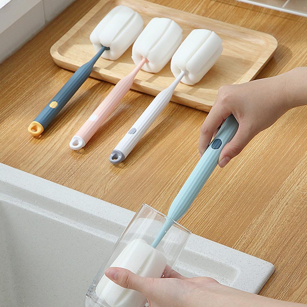 Губка для мытья посуды с длинной ручкой, мягкая губка для мытья чашек, светло-голубая