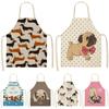 Bulldog Dachshund Pug Dog Kitchen Apron Printed Cotton Linen Women Bib Household Cooking Cleaning Tool