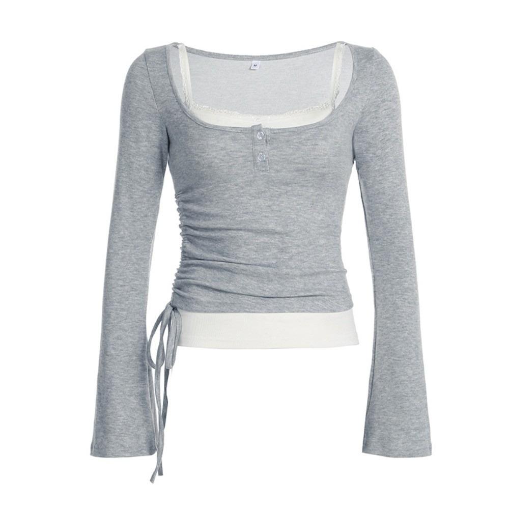 Bell Sleeve Slim Crop Tops Bow Skinny Knitwear Sweet Bottoming Top Spicy Girl