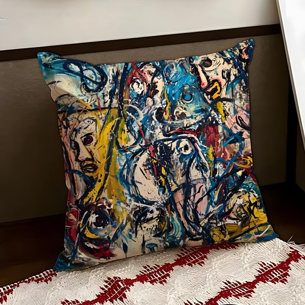 JJackson PPollock Art Cushion Cover Reversible Soft Durable Pillow Cover Home Car MultiScene Use for Daily Comfort
