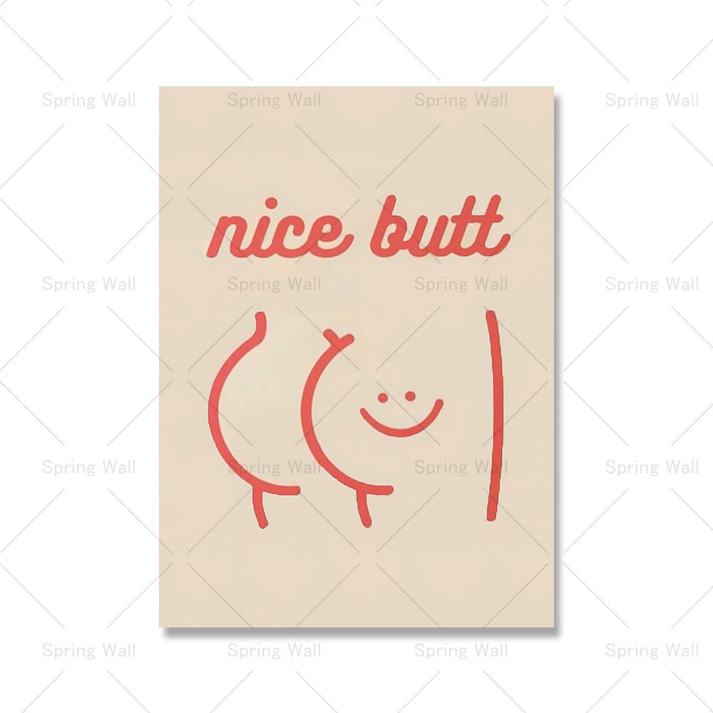 Retro Funny Bathroom Poster Red Blue Nice Butt Quote Canvas Painting Print Sign Toilet Minimalism Wall Art Picture Wc Room Decor