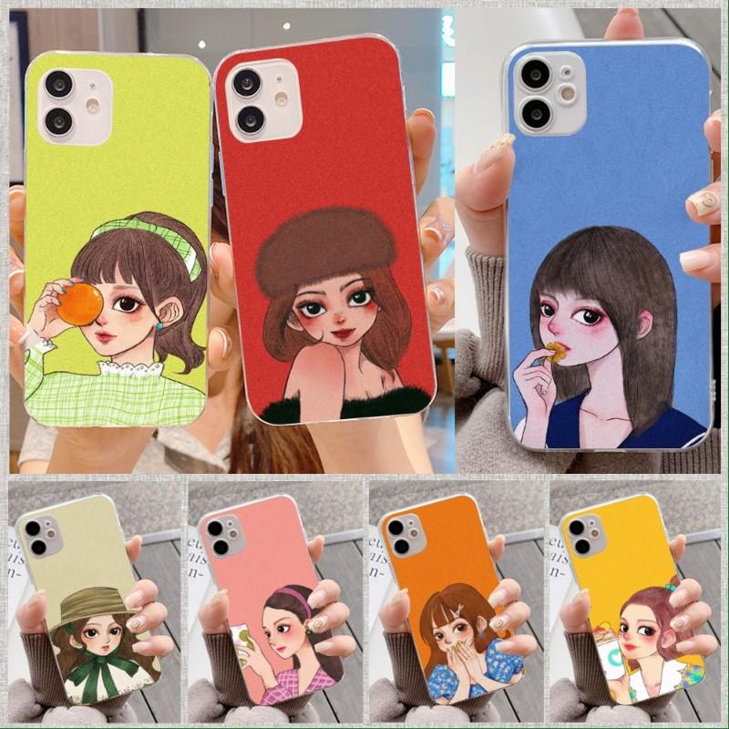 Sweet Girl Hand Drawns Phone Case For IPhone 14 13 12 11 XS X 8 7 6 Plus Mini Pro Max SE 2022 Soft Transparent Phone Cover