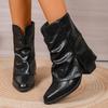 Fashion Plus Size Fashion Chunky Heel Ankle Boots Women Pointed Toe Slip On Fold Over Boots Woman Autumn Winter Black PU Leather Booties