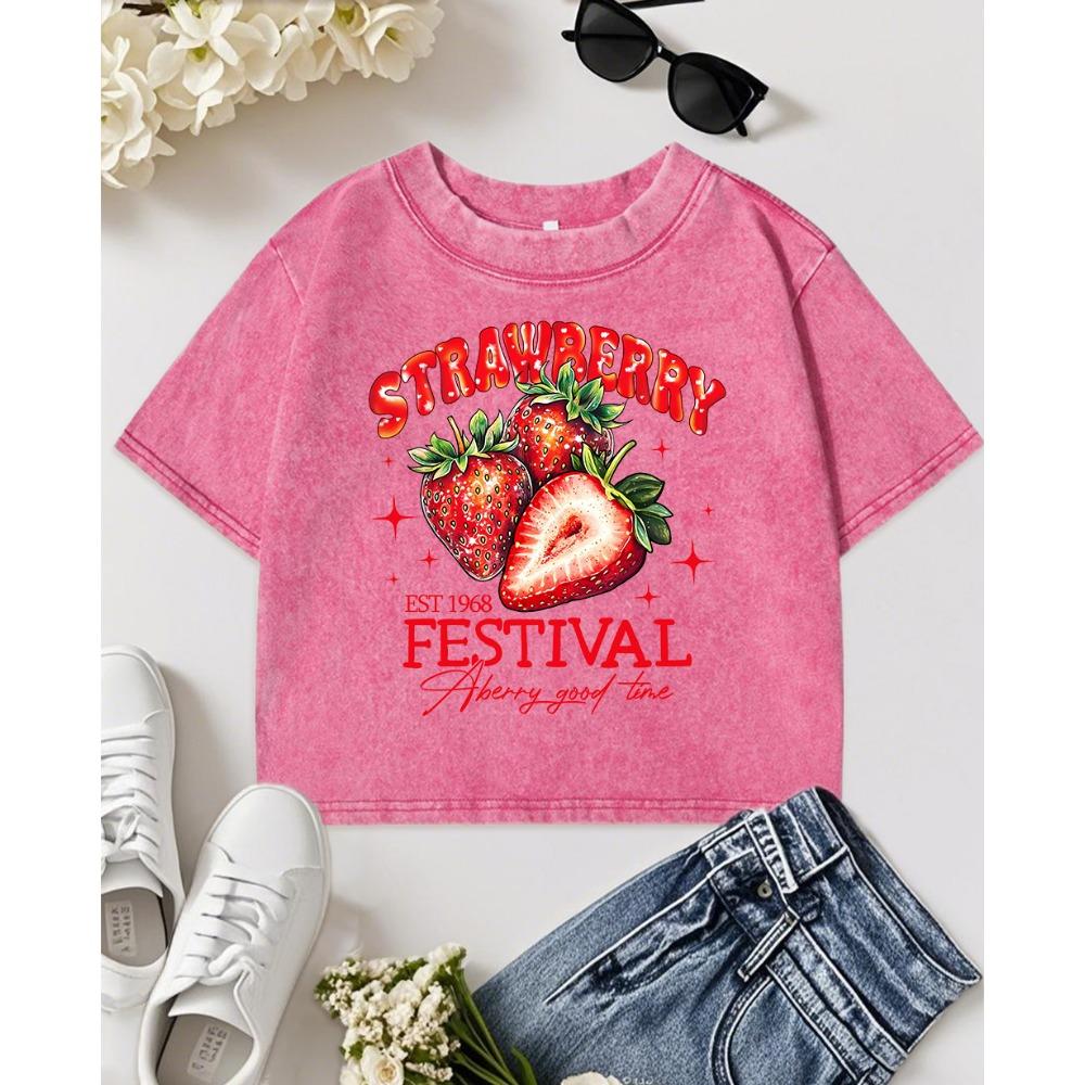 Футболка женская с принтом Strawberry Festival Fruits Est 1968, хлопковая, с круглым вырезом, фитнес-топ, летняя