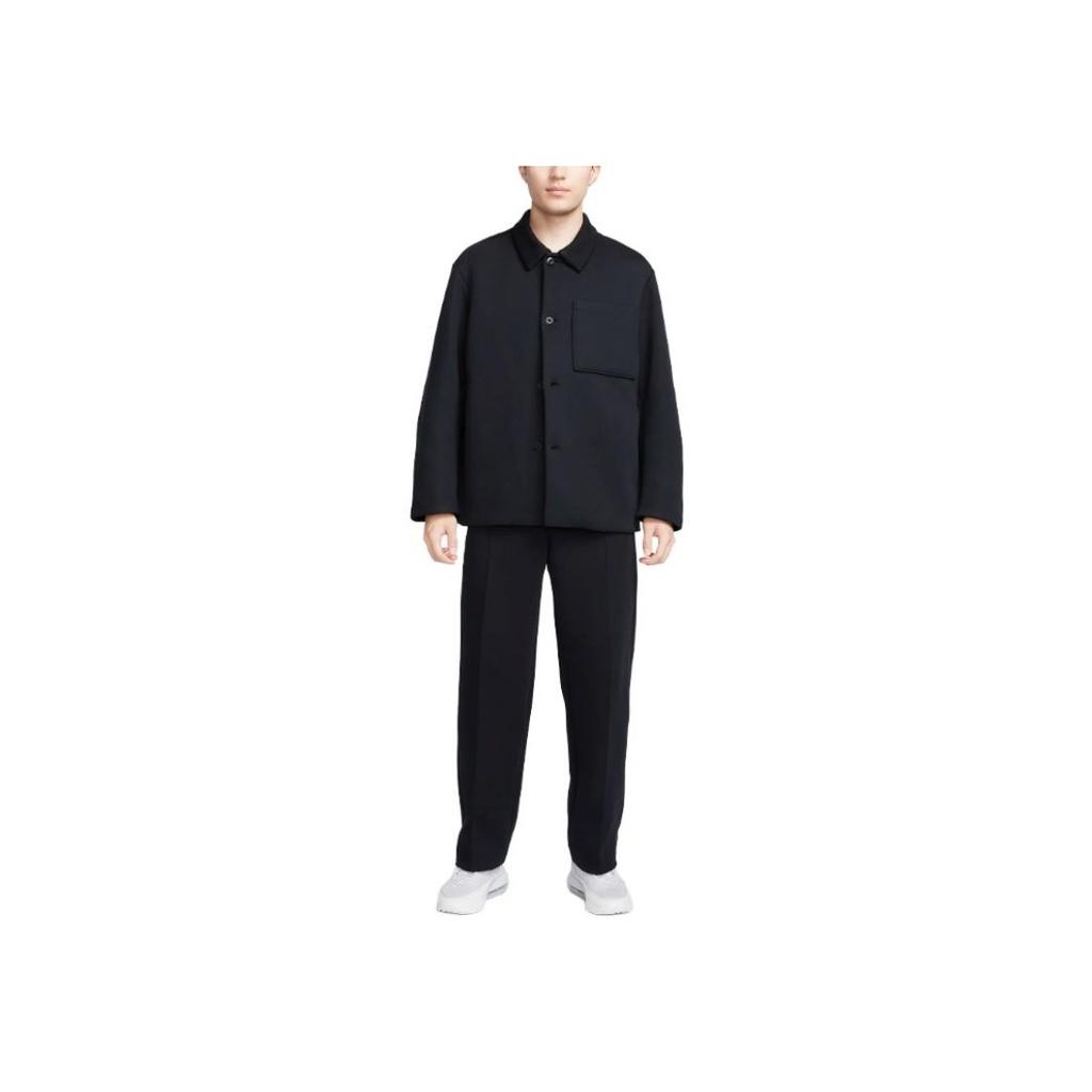 Nike Tech Fleece Reimagined Series, однотонная куртка с воротником на пуговицах и одним карманом, мужские куртки черного цвета FB8168-010