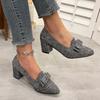 Fashion Bow Chunky Women Official Shoes Elegant Pointed Toe High Heels Pumps 2025 Fad Trend Spring Dress Designer Zapatillas De Mujer