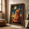 Vintage Animal Wall Art, Nordic Impressionist Cat Canvas Painting, Whimsical Tabby Poster Print for Bedroom Living Room Decor