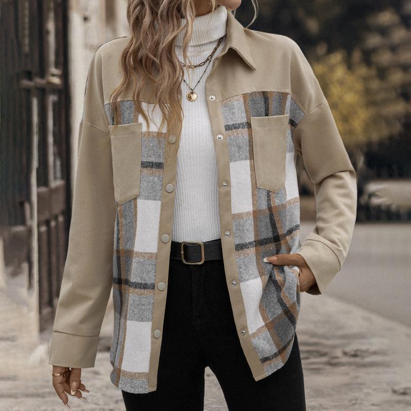 Fashion Lapel Plaid Long-sleeved Jacket Autumn and Winter Women's Single-breasted Casual Jacket