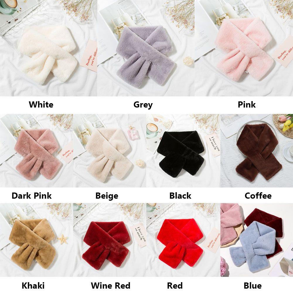 Elegant Winter Warm Faux Rabbit Fur Plush Neckerchief Wrap Neck Warmer Solid Color Cross Scarf