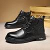 2024 Men Casual Leather Shoes 2024 New Designer Round Toe Boots High Top Outdoor Antiskid Walking Boots Thick Bottom Ankle Boots