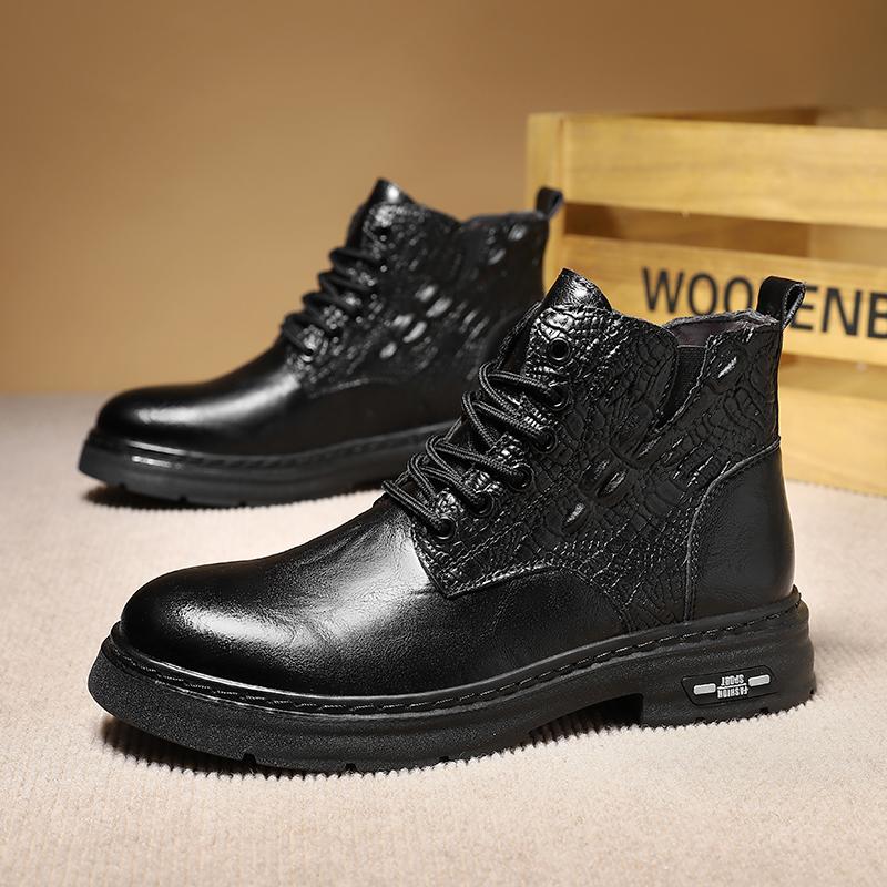 2024 Men Casual Leather Shoes 2024 New Designer Round Toe Boots High Top Outdoor Antiskid Walking Boots Thick Bottom Ankle Boots