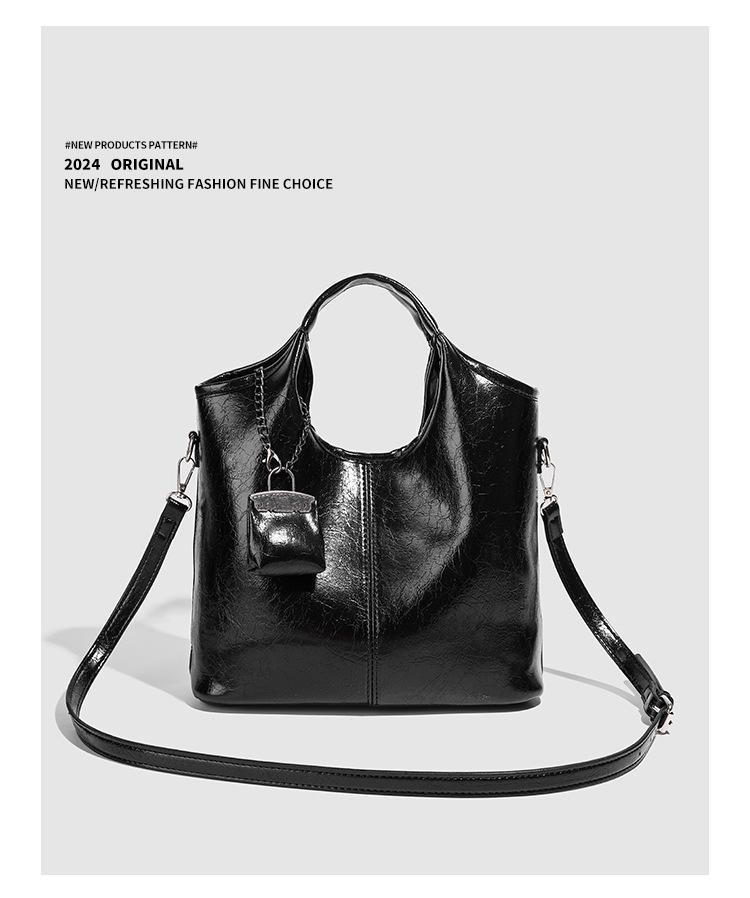 Модная женская текстурированная черная сумка-тоут - 2025 Большая вместительная универсальная сумка на плечо и через плечо