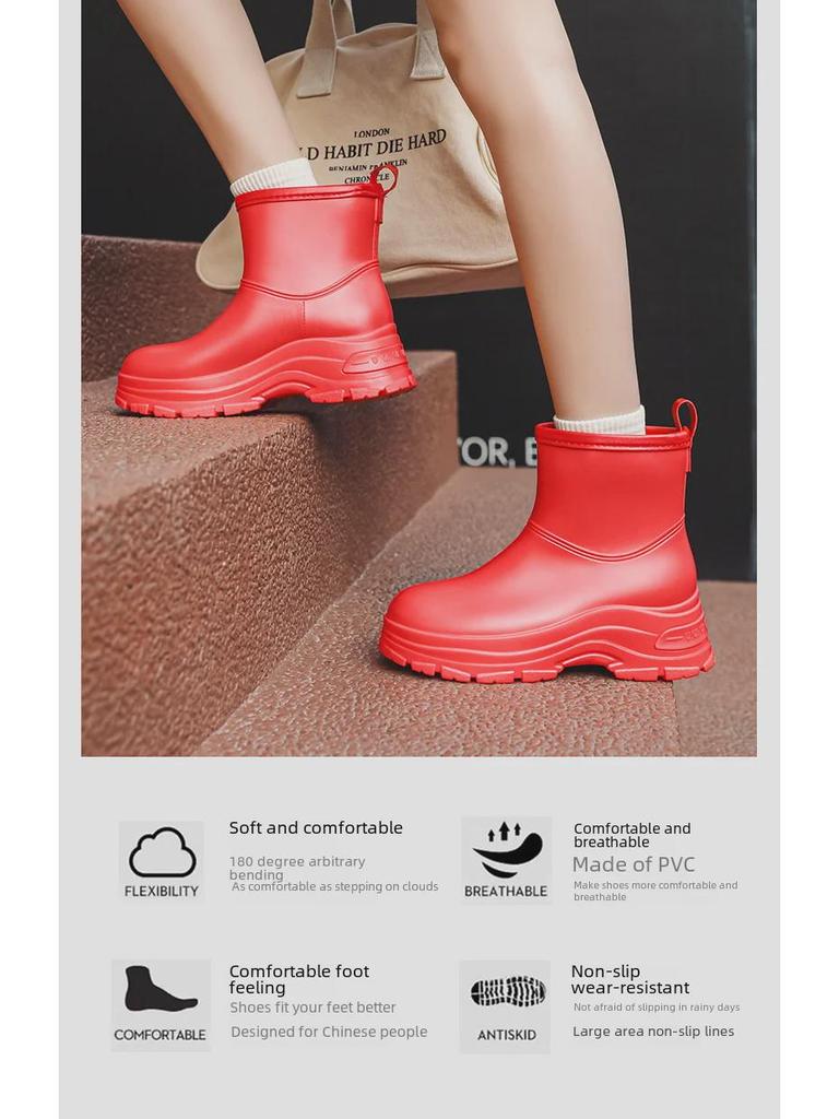 Korean Women's Waterproof, Non-Slip Rain Boots with Warm Cotton Lining & Thick Soles for Outdoor Camping