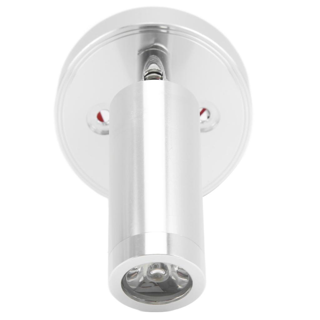 12‑24V 3W LED Reading Light Bedroom Bedside Lamp Chrome Aluminum Alloy for Boat RV SUV Trailer Silver Neutral White