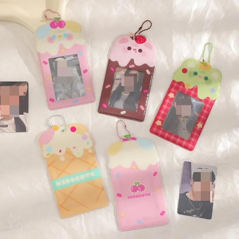 1Pc  Cute Cartoon Ice Cream Animal PVC Card Holder Kpop Star 3 Inch Photo Card Display Sleeve Kawaii Girl Id Card Case