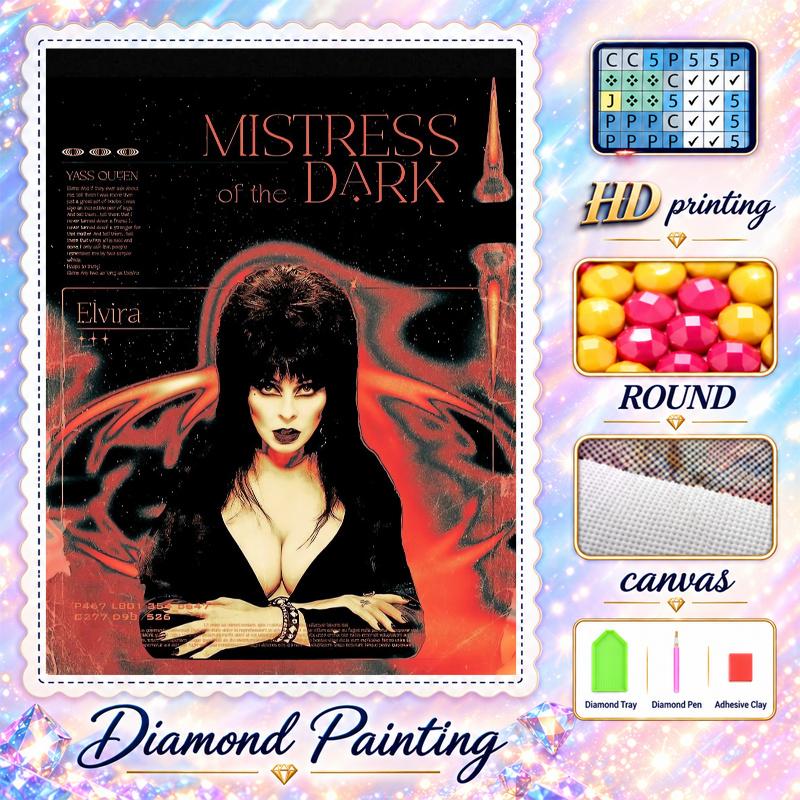 Elvira Mistress of the Dark Diamond Painting Kit 5D Full Drill DIY Diamond Mosaic Wall Art Home Decor