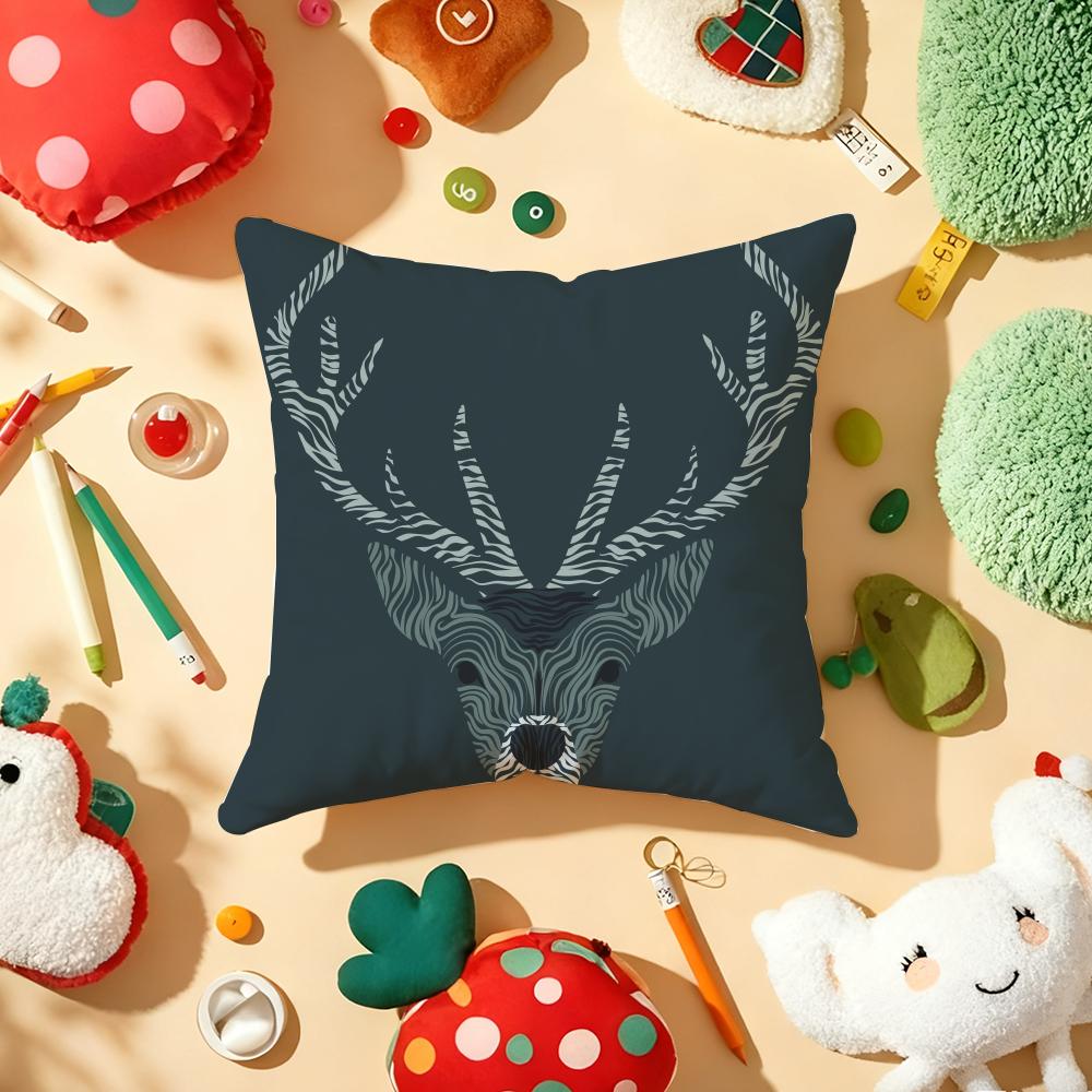 Modern Nordic Style Deer Head Cushion Cover Plush Fabric Soft DoubleSided Printed Sofa Warm Winter Home Gift Pillow Cover