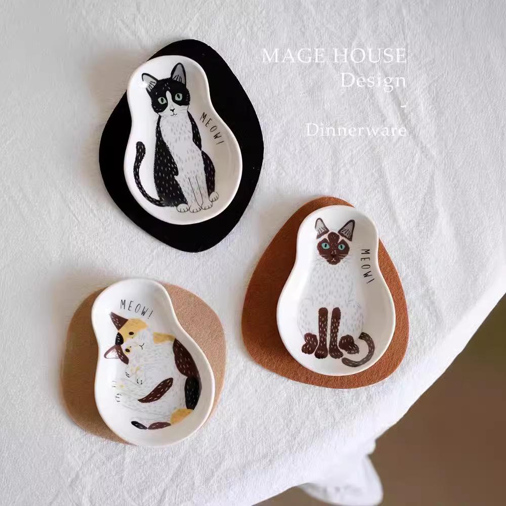 Японский милый котенок Суши Соевый соус Тарелка Закуски Приправа Тарелка Керамическая маленькая тарелка Кухонные принадлежности Животное Керамическая посуда