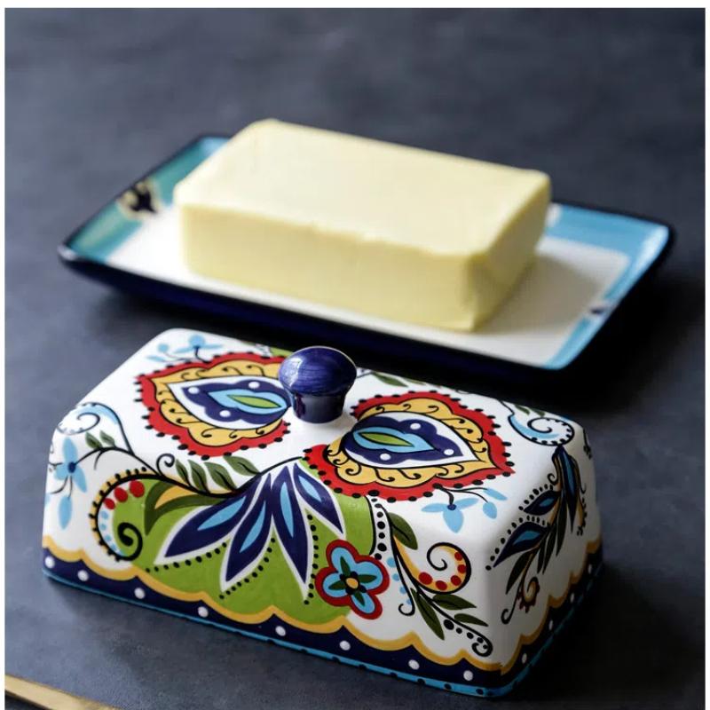 Bohemian Style Butter Dish – Cheese Storage Box with Lid for Kitchen & Table