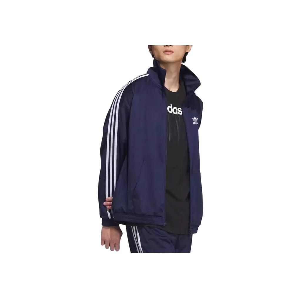 adidas Оригинальная мягкая и удобная куртка в стиле ретро с длинным рукавом из серии Trefoil, универсальная спортивная полосатая куртка унисекс, цвет темно-индиго JL8398