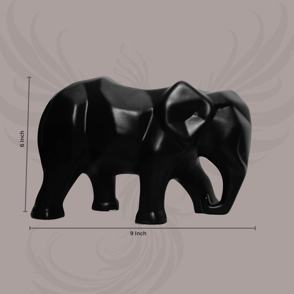 Ceramic Elephant Figurine, Faceted Geometric Home Décor, Black - 1 Piece