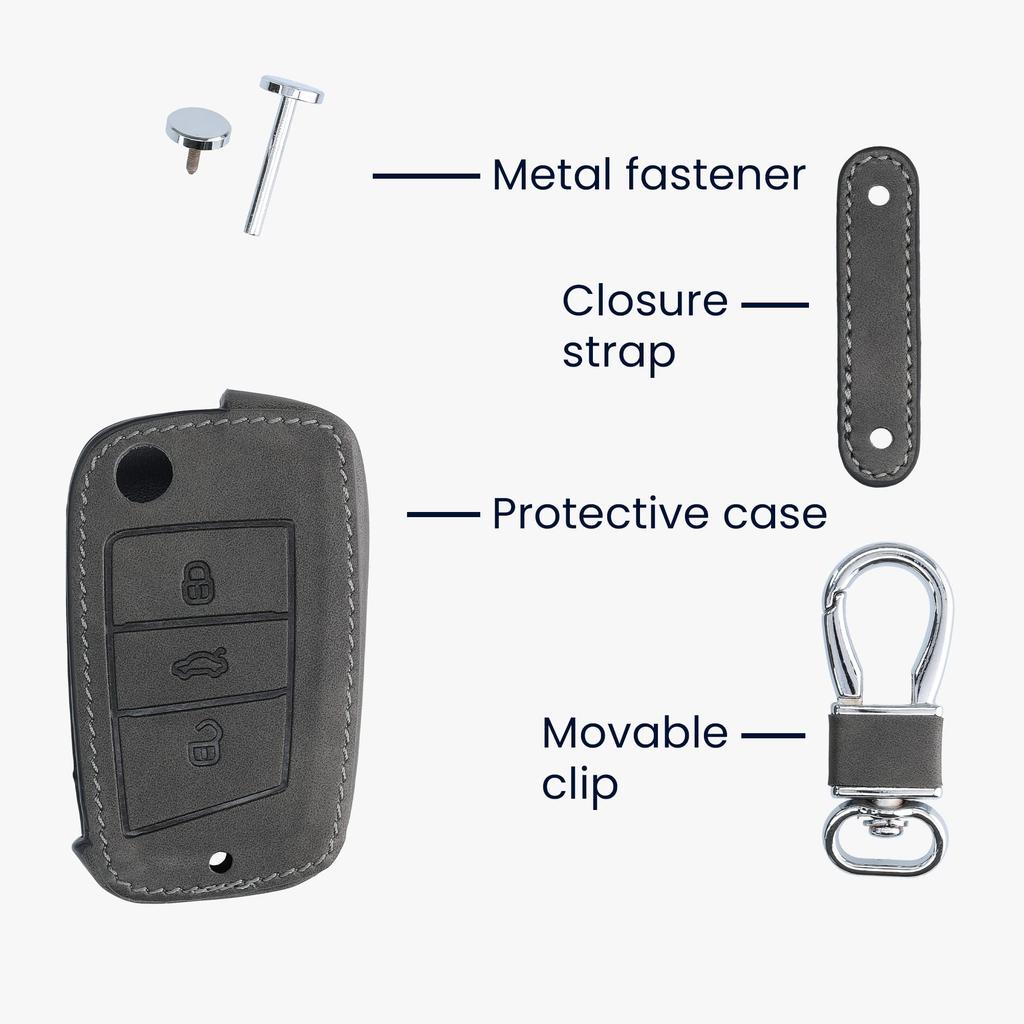 Чехол для ключей совместимый с kwmobileVWGolf7MK7 - Защитный чехол-накладка для ключей, чехол для ключей, ключ от машины - ПУ кожа в стиле нубук, темно-серый