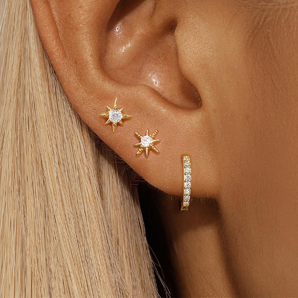3PCS Stainless Steel Twinkle Star Ear Piercing Ear Stud Round Earrings For Women Zircon Tragus Helix Cartilage Piercing Jewelry