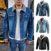 Мужская джинсовая куртка с плюшем и толстым воротником с лацканами, стираный хлопок, модная мужская куртка