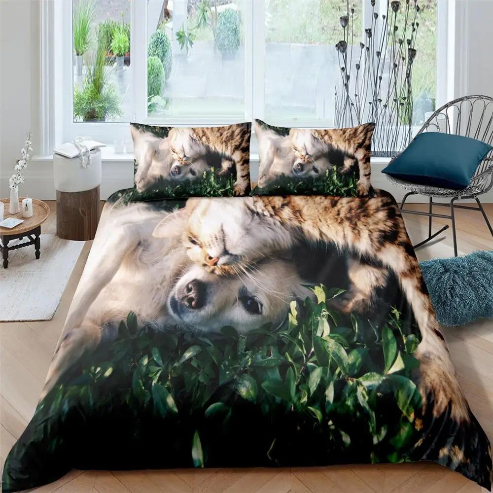2026 Cat Duvet Cover Set Pet Cats Pattern Twin Bedding Set Cute Kitten For Polyester Mysterious Black Cat King Size Quilt Cover