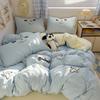 New Student Cartoon Washed Cotton Towel Embroidered Three or Four-piece Set Bed Sheet Quilt Cover Mattress Bedding