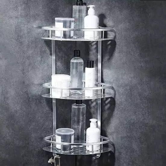 Wall Mount Corner Shelf 3 Layers Triangle Punch Free Hollow Drain Bathroom Shower Shampoo Storage Rack Holder Organizer Bathroom Supplies