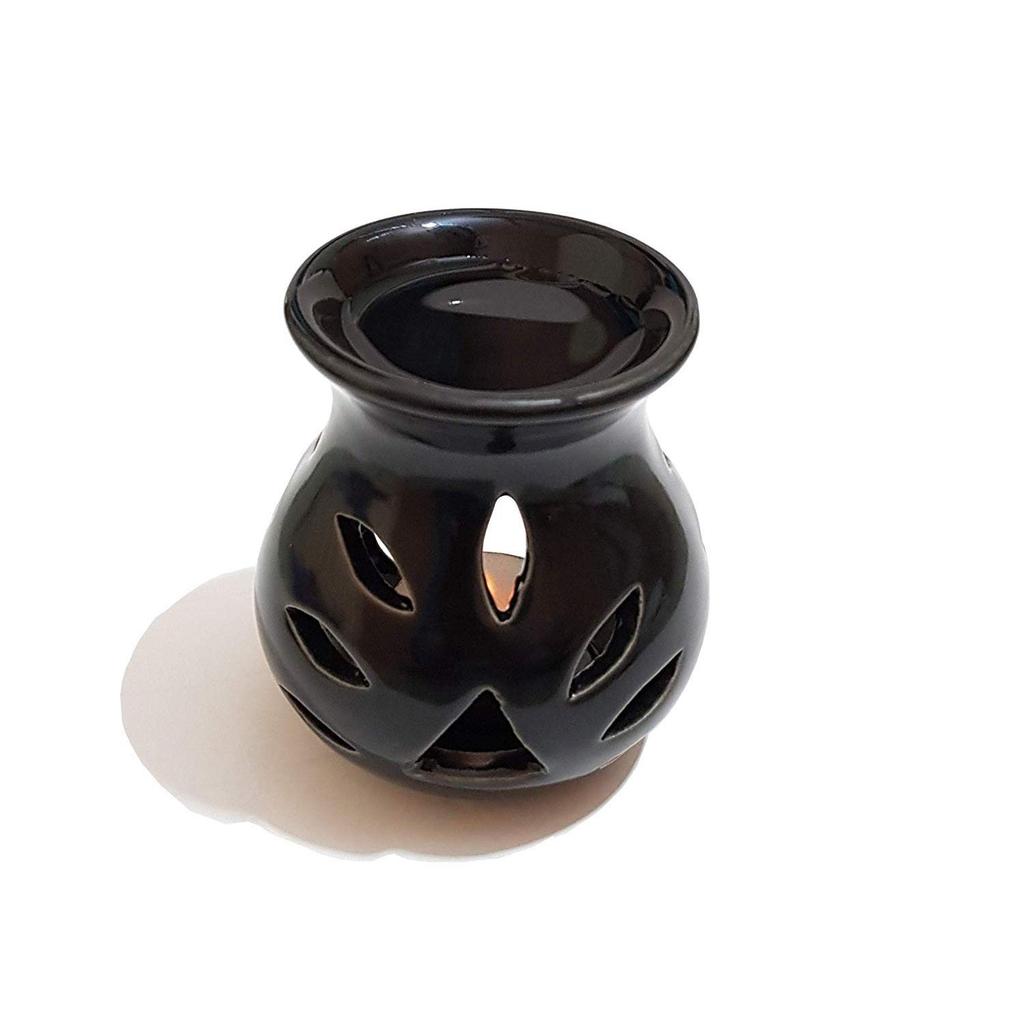 Ceramic Clay Candle Operated Aroma Burner (Black; 9 Cm)