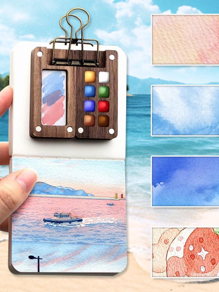 Портативный дорожный набор акварели Schmincke Watercolor 8 цветов Мини-коробка с краской из ореха Альбом для рисования для школьников Художественные принадлежности для походов
