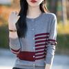 A New Style of Loose and Slimming Outerwear Sweater with Contrasting Color Striped Knitted Cardigan for Women