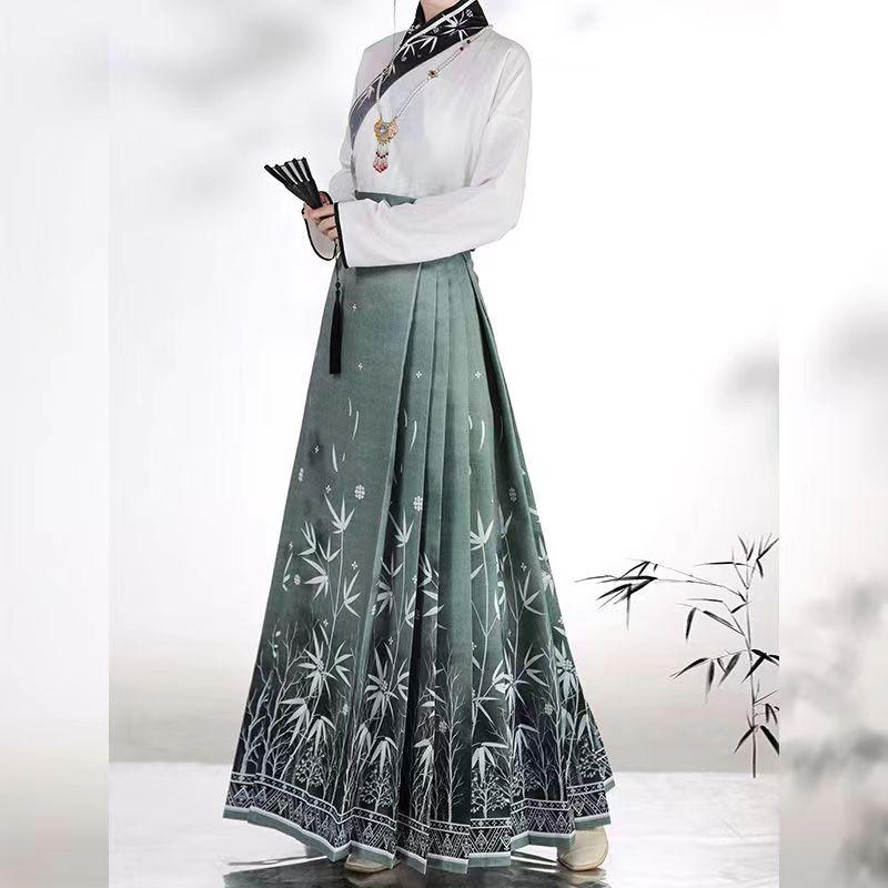 Весна Лето Принты Лошадь Морда Юбка Современные Винтаж Китайский Традиционный Стиль Мин Ханьфу Крутые Женские Платья