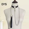 Women Faux Leather Collar Leash Chain Decor Adjustable Erotic Lover Necklace Cosplay Nightclub Party Choker Individual Neck Jewelry