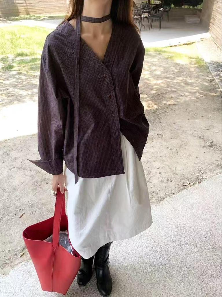 MAY MKONN Deep Purple Navy Plaid Long-Sleeve Shirt ~ No Returns or Exchanges