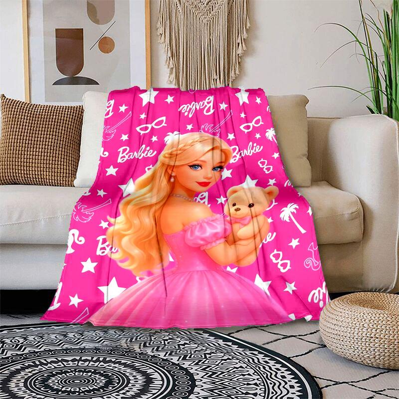 1 шт. Розовое платье принцессы Барби, Плед с мультяшным мишкой Тедди, Портативное одеяло для путешествий и кемпинга, Уютный плед для всех сезонов, Идеальный подарок