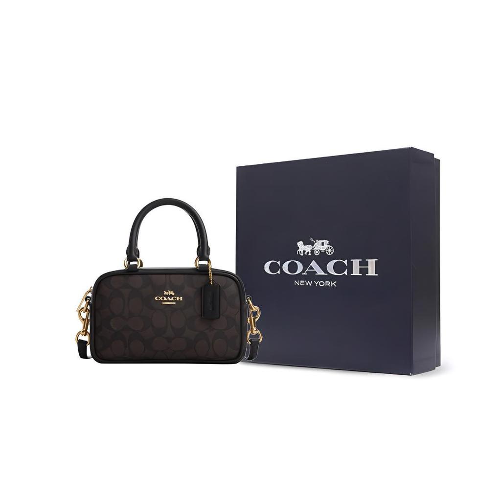 Coach Сумка-портфель 18 Бренд Логотип Застежка-молния Покрытие из холста На плечо Через плечо Сумка Ручная сумка Маленькая Женские сумки Темно-коричневый CW197-IMXAQ