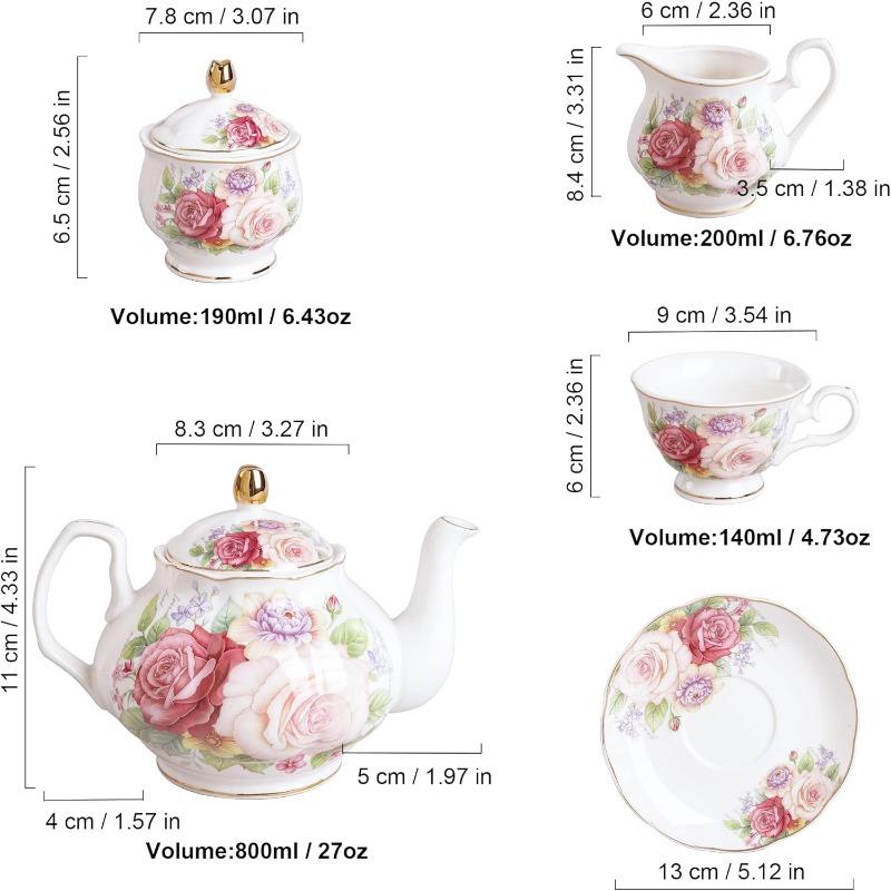 Европейский фарфоровый кофейный сервиз, костяной фарфор чайный сервиз, винтажный цветочный кофейный чайник с чашками
