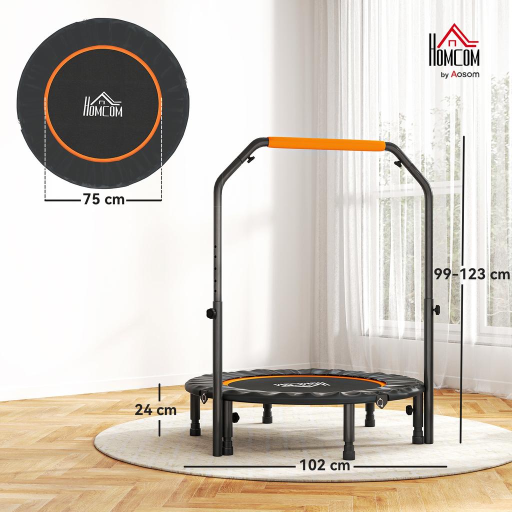 40" Foldable Mini Fitness Trampoline, with Adjustable Foam Handle, Orange