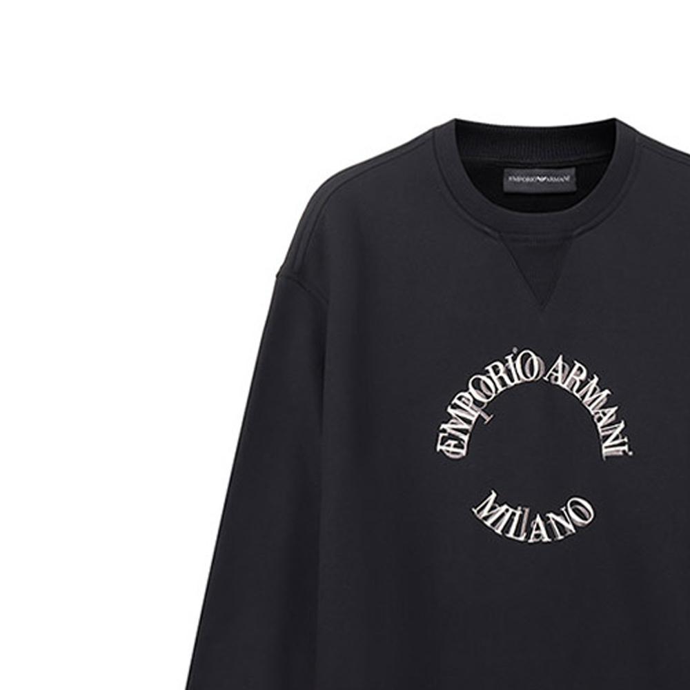 Emporio Armani Мужская толстовка с вышитым логотипом-буквой, круглым вырезом и длинными рукавами, коллекция Весна-Лето 2023, черная, 6L1MC3-1JQNZ-0031