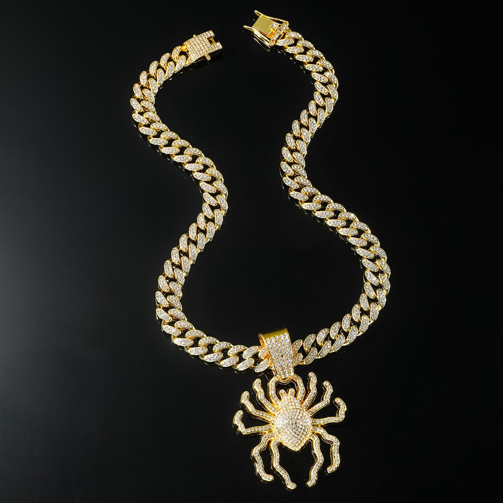 Трехмерный кубинский кулон-цепочка с бриллиантами в виде большого паука, европейский и американский панк-тренд, хип-хоп, аксессуары для хип-хопа, мужское ожерелье