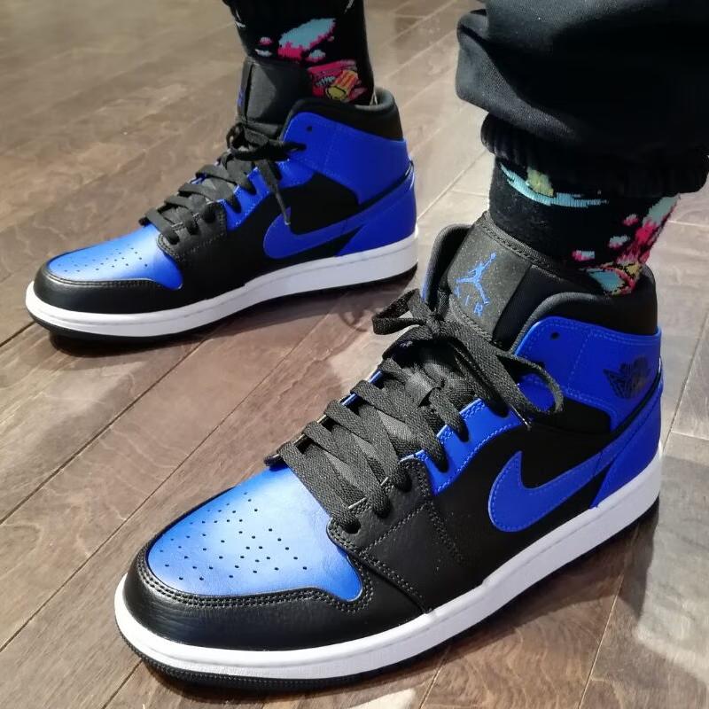 Детские кроссовки Air Jordan 1 Mid GS Hyper Royal Синий Черный Белый 554725-077