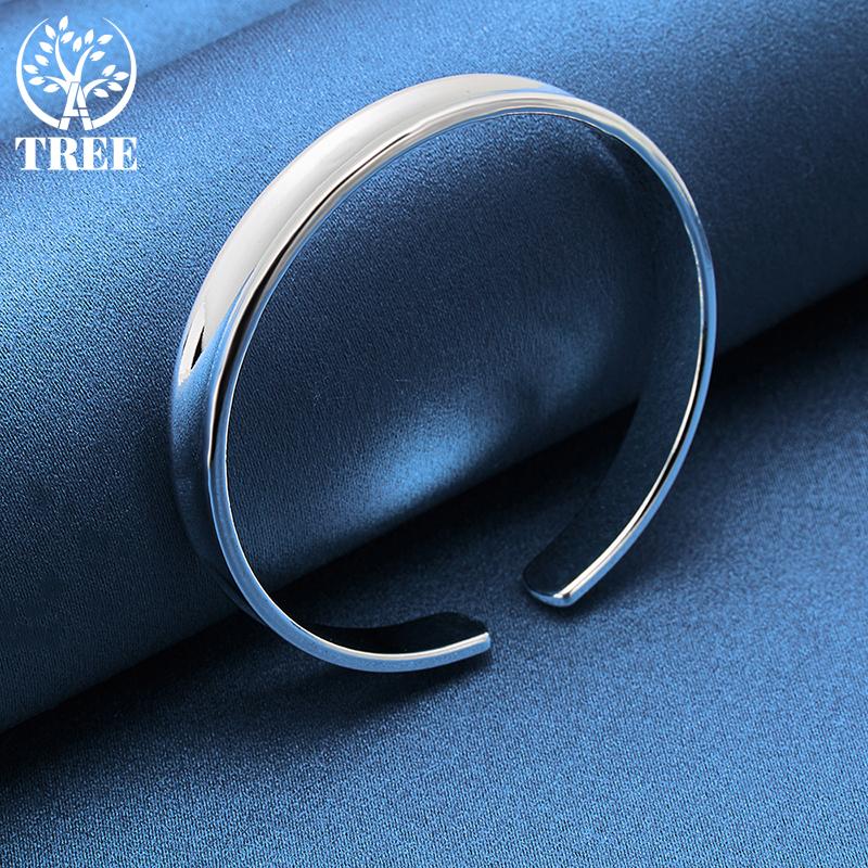 Ювелирные изделия из стерлингового серебра 925 пробы, гладкий регулируемый браслет диаметром 8 мм